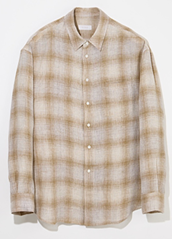 Japanese linen check shirt -lightbrown beige [품절임박]